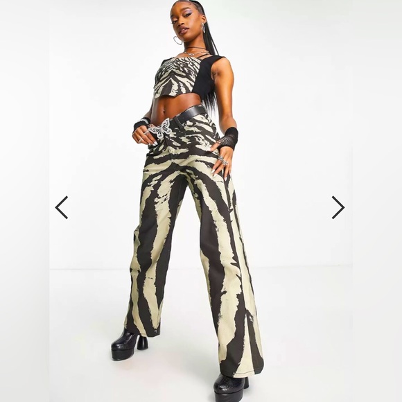 THE KRIPT v waist baggy jeans in abstract zebra - part of a set - Picture 1 of 10